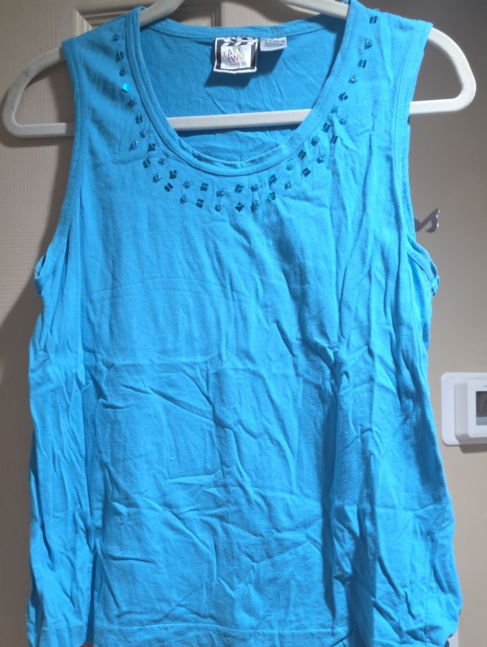 Blue Embellished Scoop Neck Tank Top & Matching Skirt